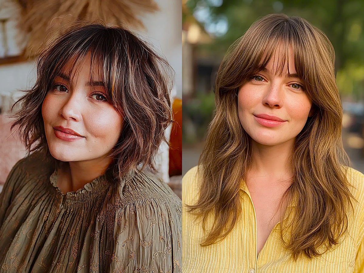Beautiful wispy bangs for round faces hairstyle ideas