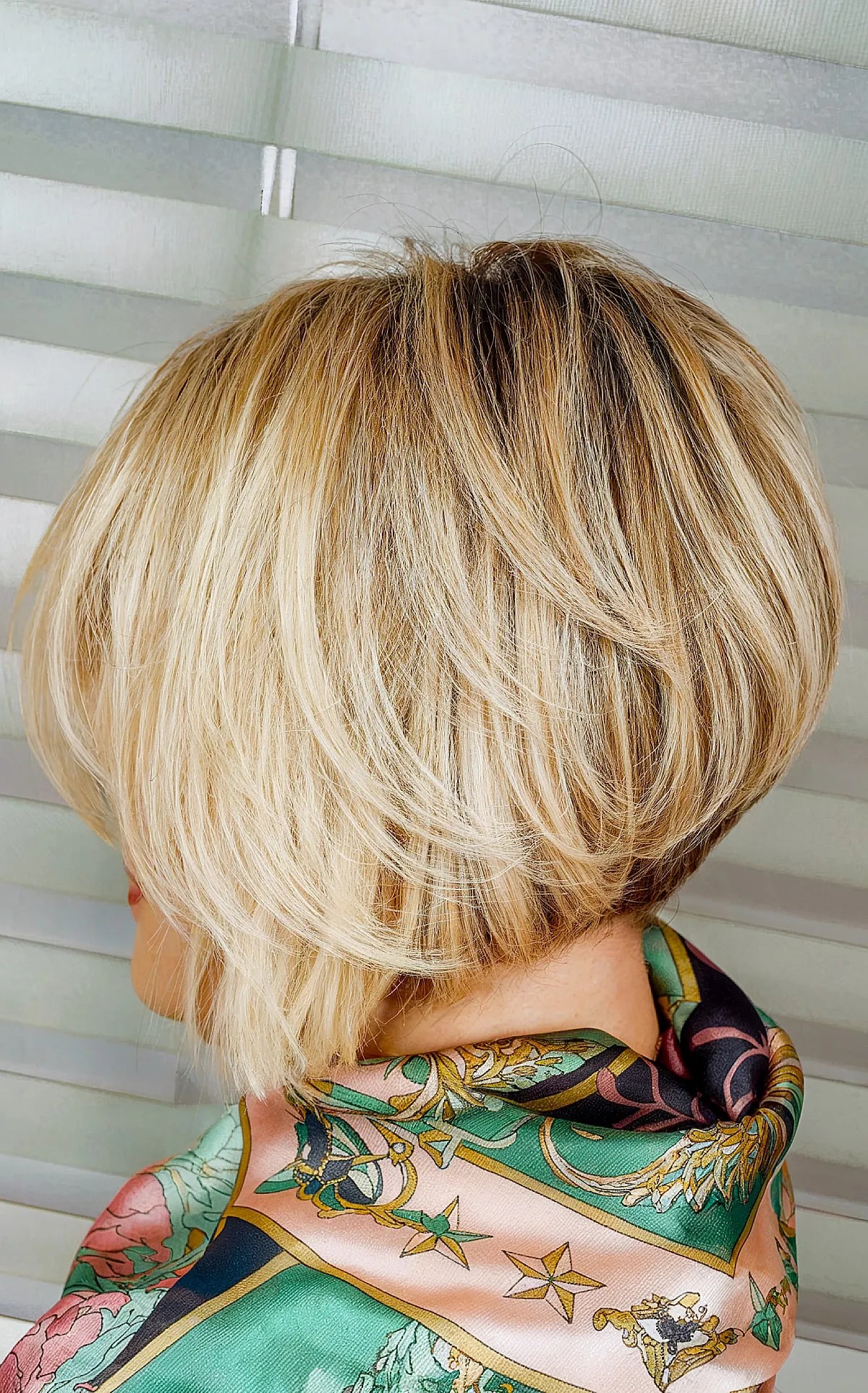 Blonde Layered Stacked A-Line Bob for Short Hair