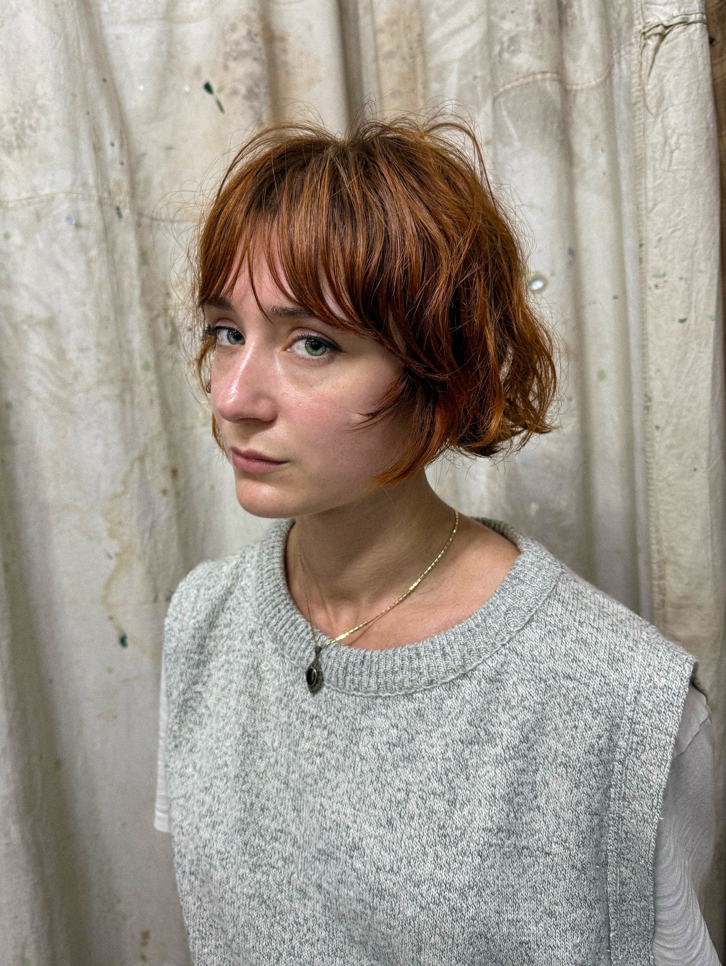 Chic Copper Tousled Bob with Wispy Bangs