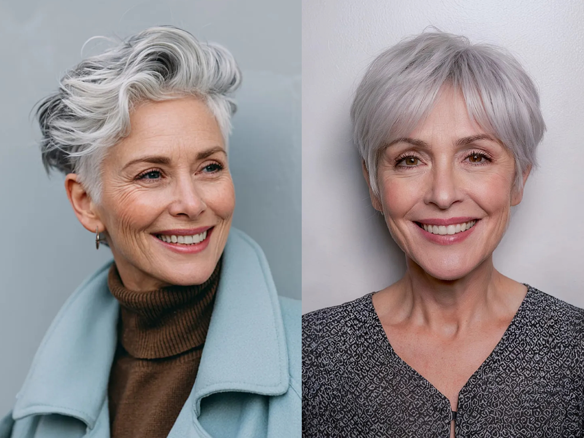 Chic gray hair pixie cuts for women
