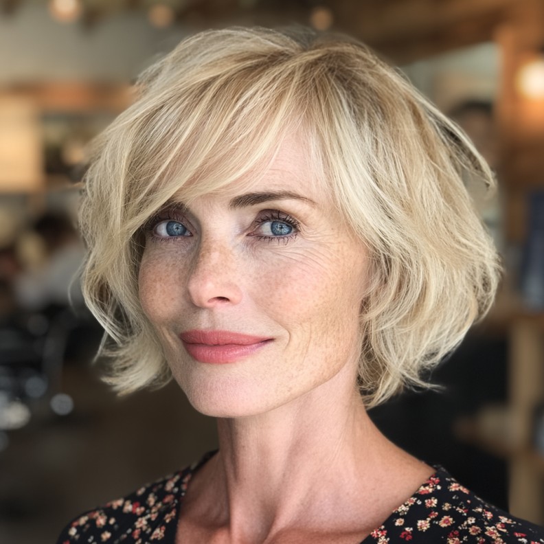 chic textured short bob with face framing layers