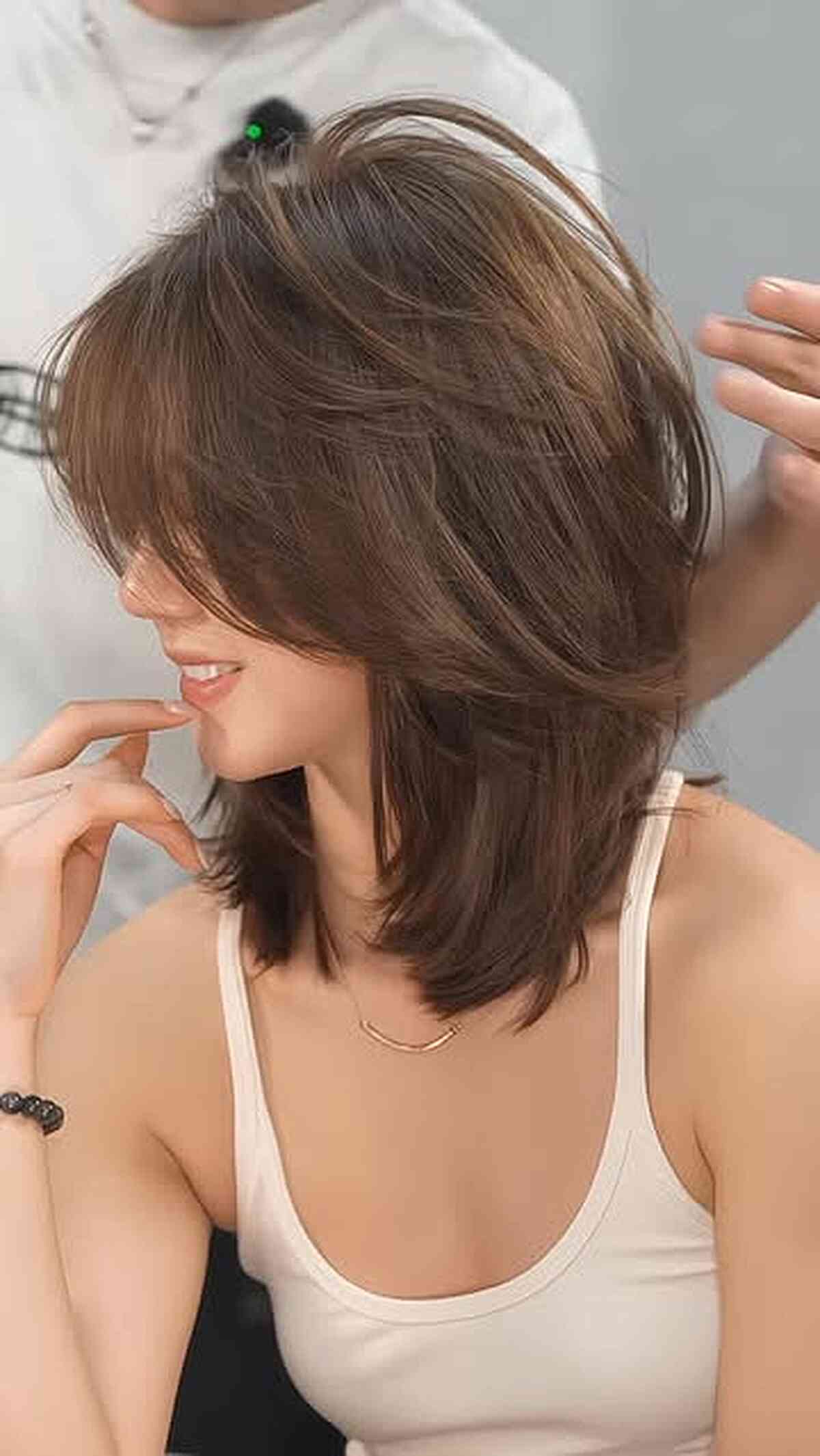 Feathered Medium Brown Layers with Soft Volume
