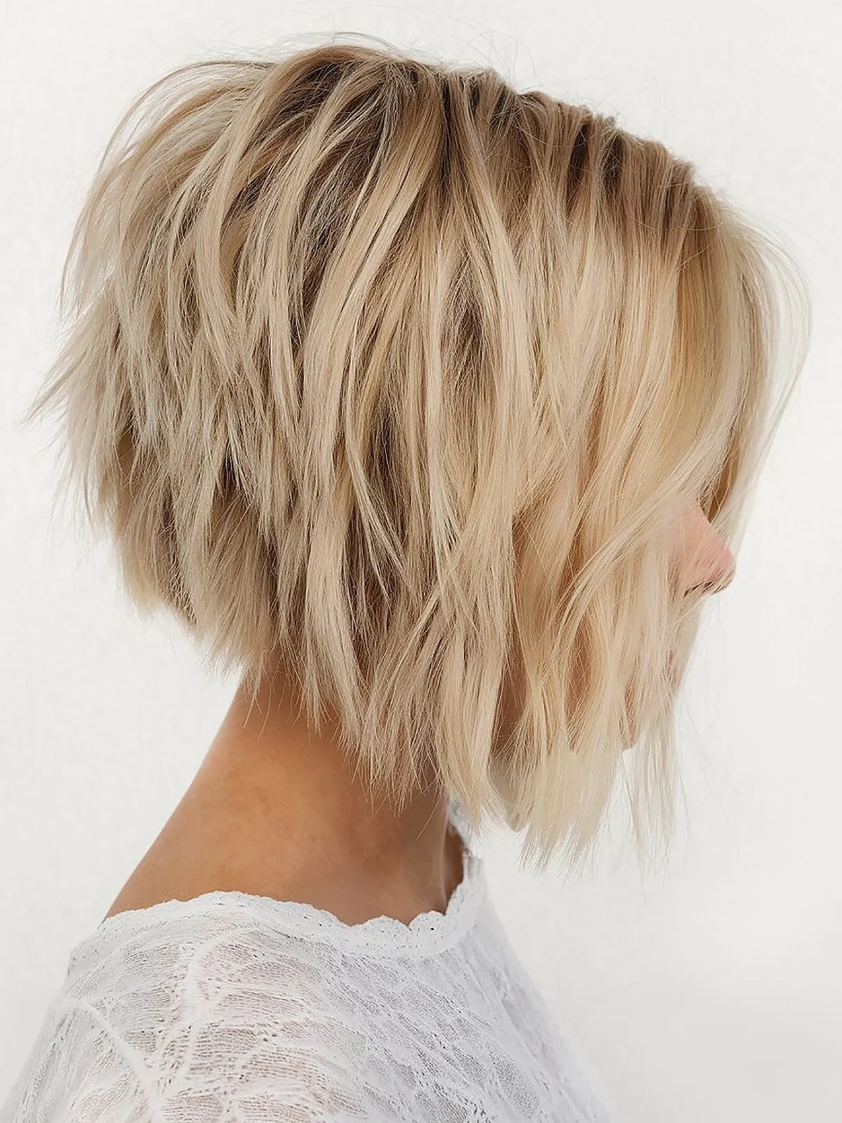 Light blonde inverted bob haircut