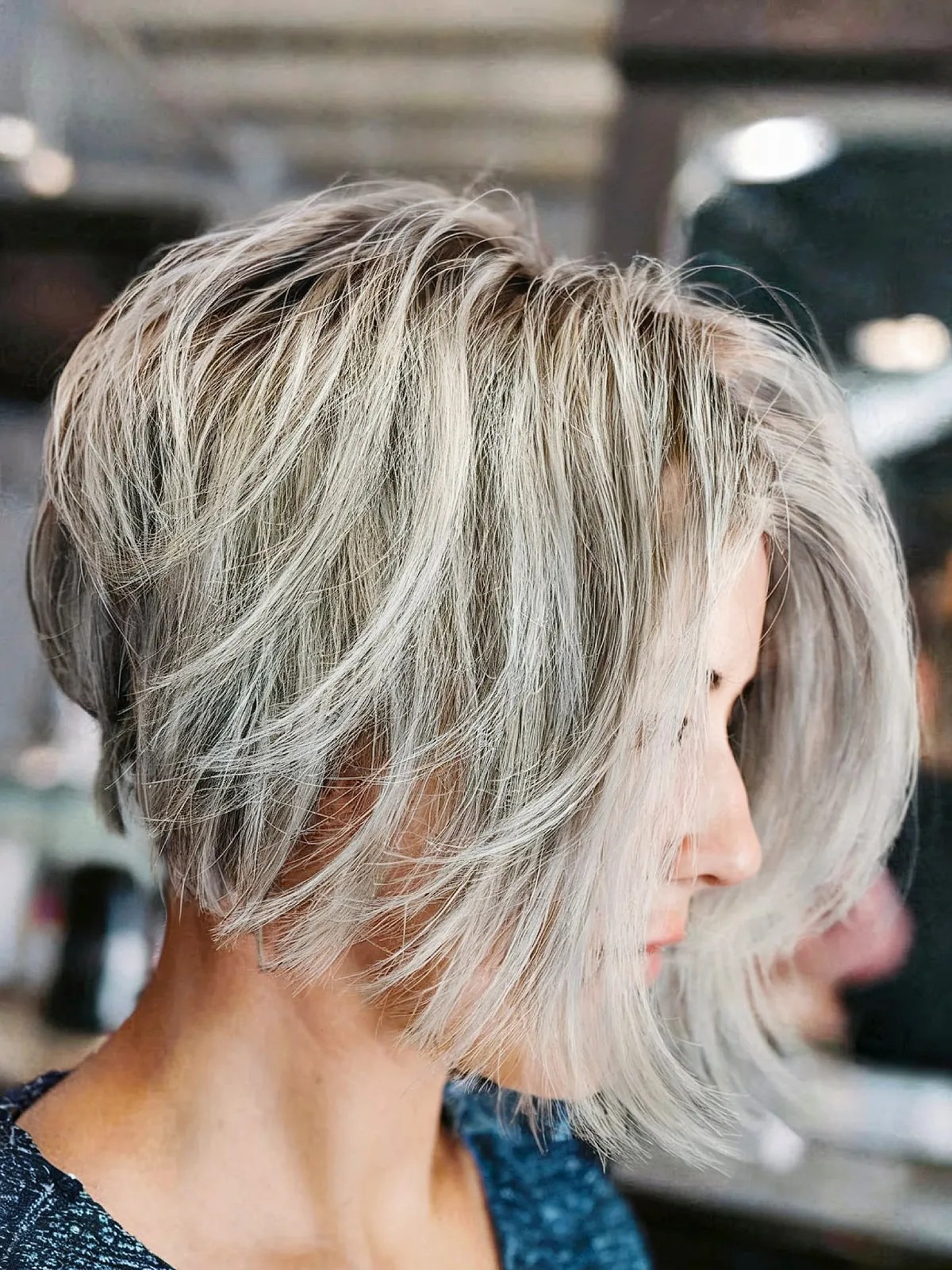 Messy stacked bob for fine hair