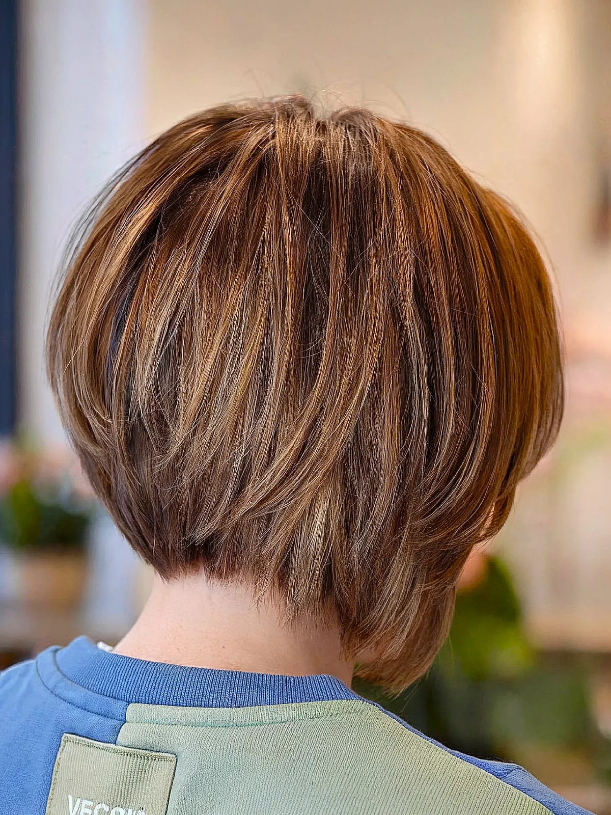 Short Ash Brown Bob with Wispy Stacked Layers