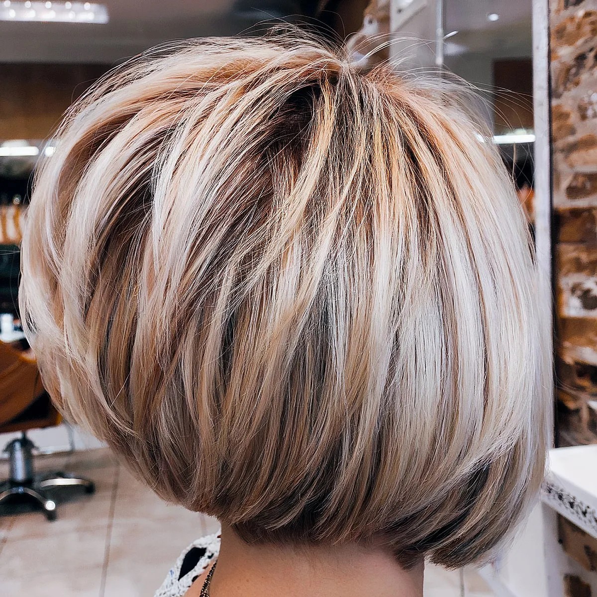 Short Blonde Thick Bob with Stacked Piece-y Layers