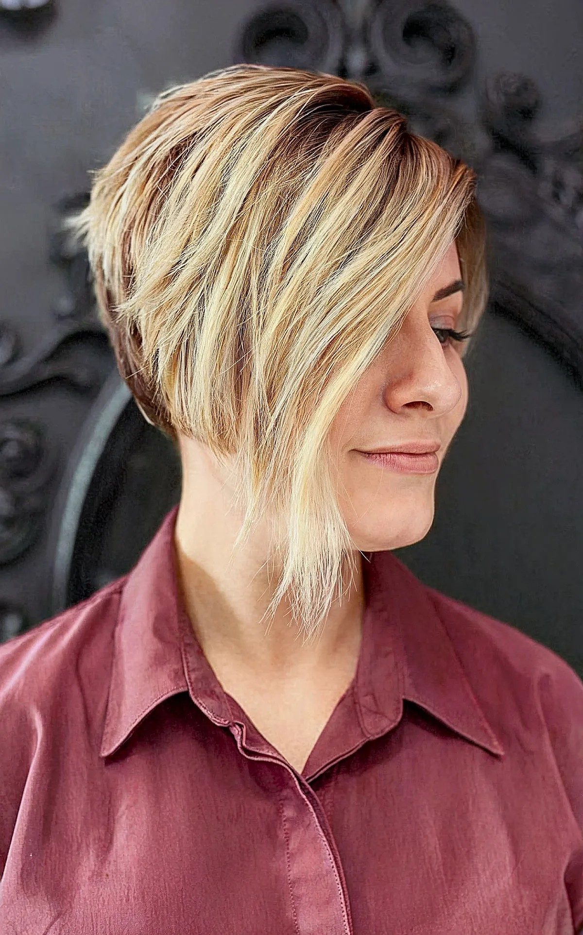 Short Stacked Blonde Bob with Elongated Front