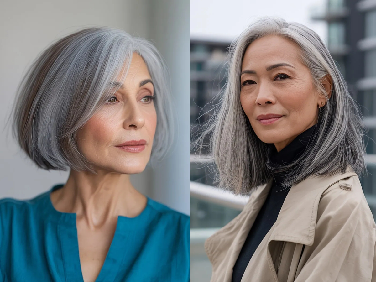 Stunning gray hair ideas with lowlights for women over 50