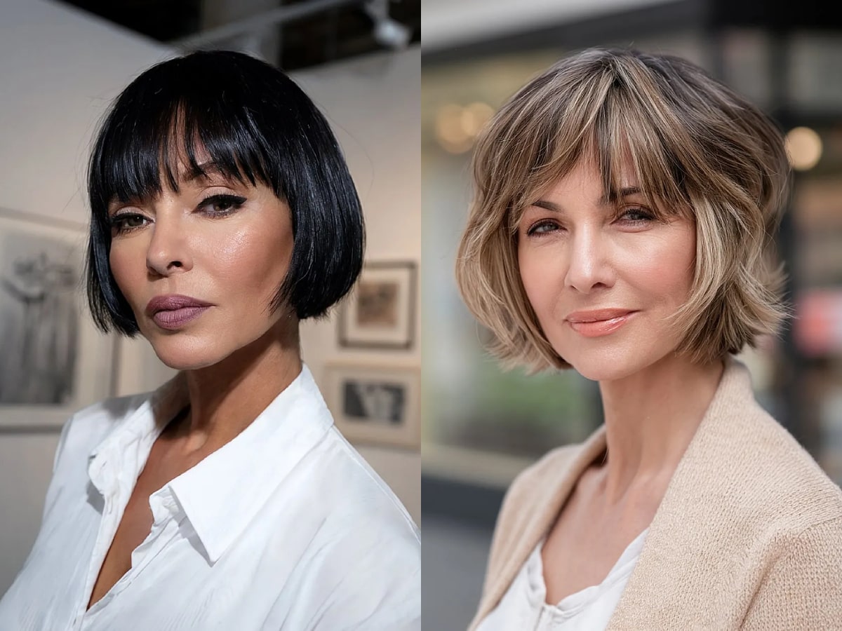 Stylish short bobs with bangs hairstyles for women over 40