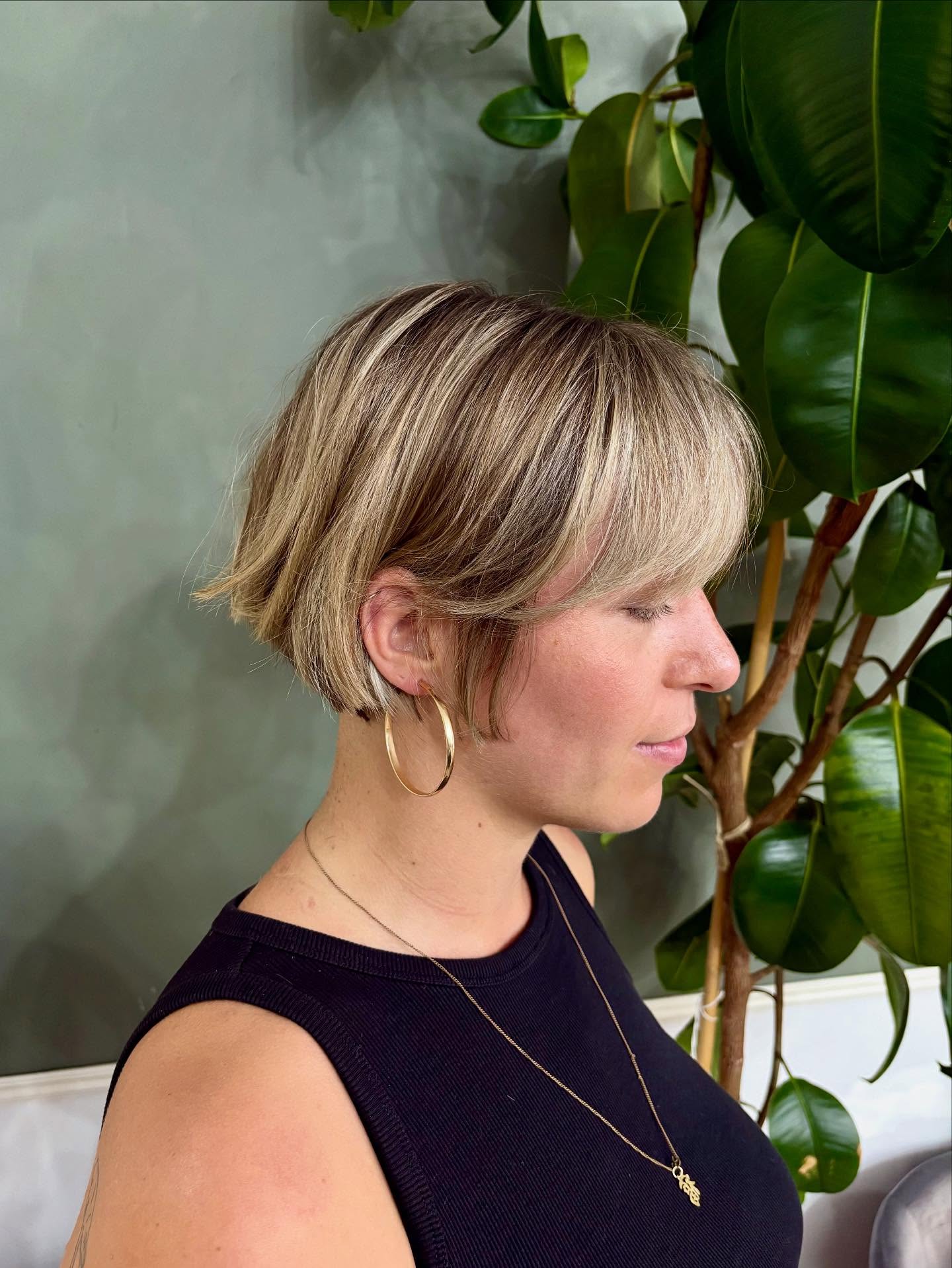 Subtle Golden Balayage on Short Layered Bob