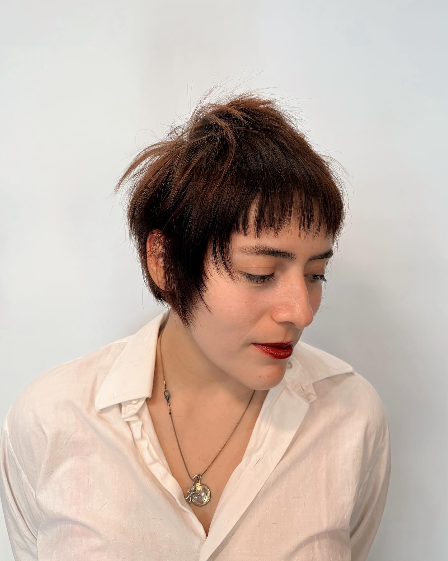 Textured Brunette Pixie with Fringe