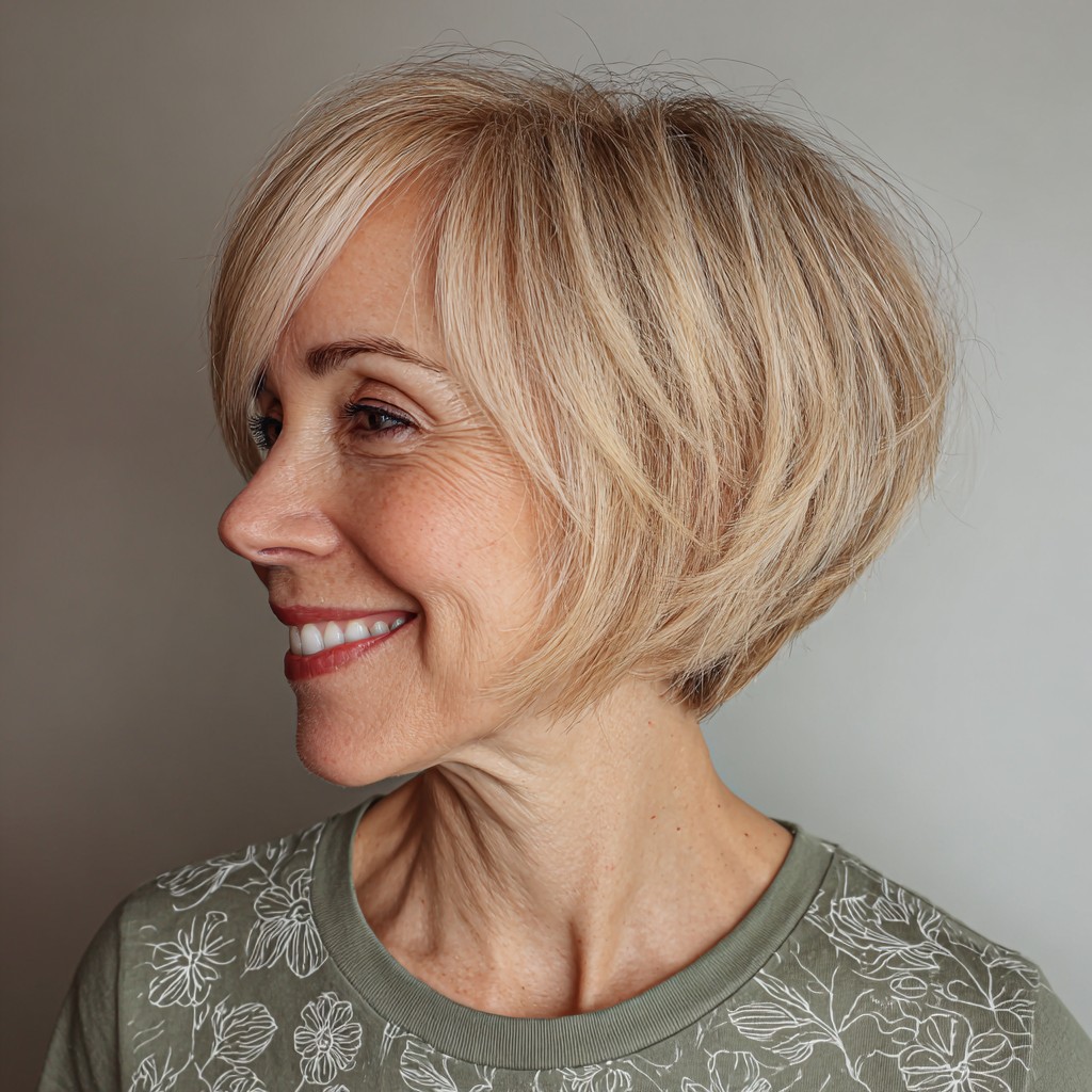 textured layered pixie bob with side swept bangs