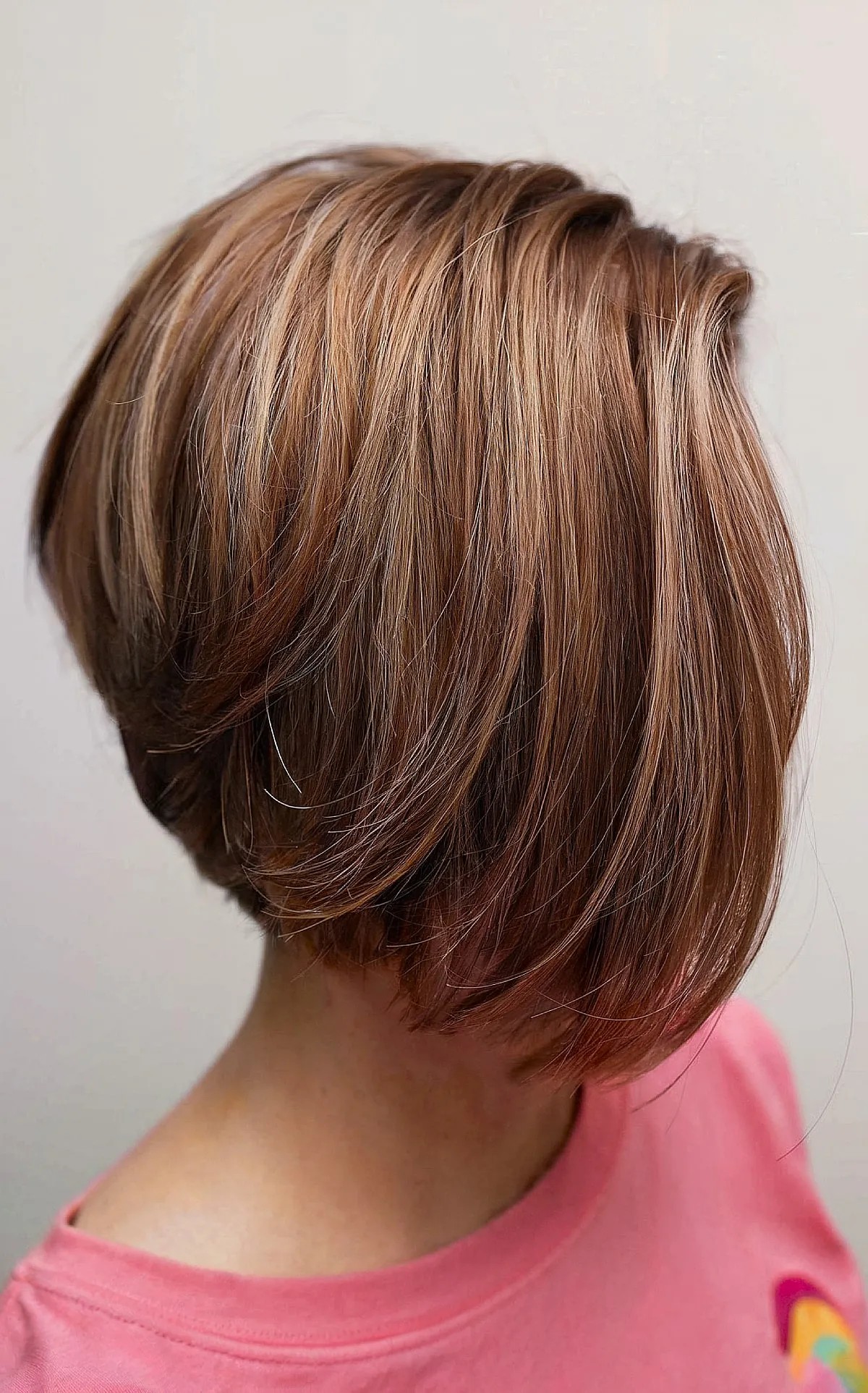 Short-Length Warm Brown Stacked Bob for Straight Fine Hair